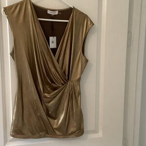 Calvin Klein Metallic Gold Drape Blouse